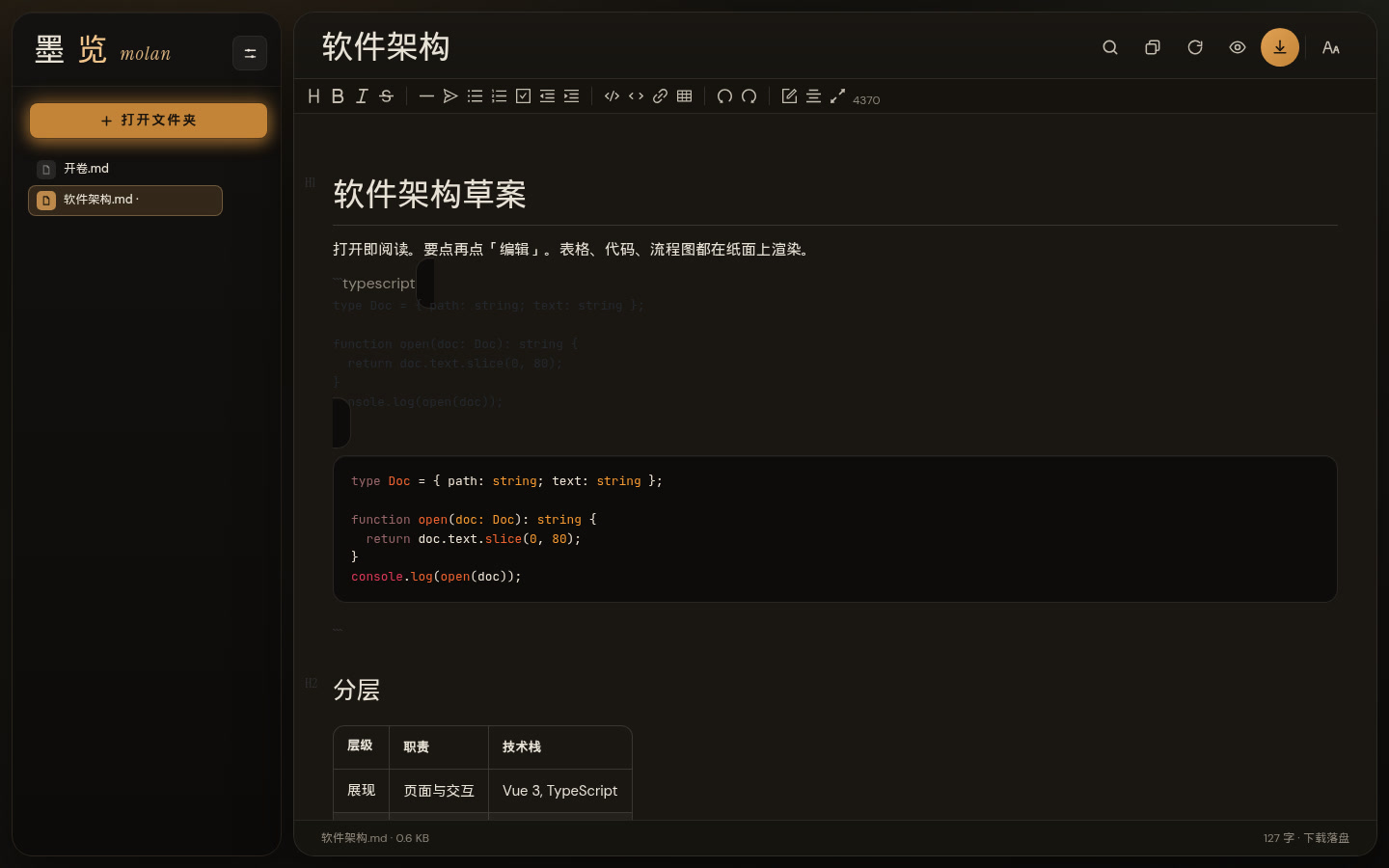 编辑代码：展开 TypeScript 代码块并补上一行